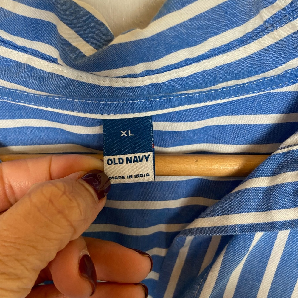 Old Navy Short Sleeves Shirt Dress XL Nautical Blue Lagenlook Resort Cruise - Picture 10 of 12